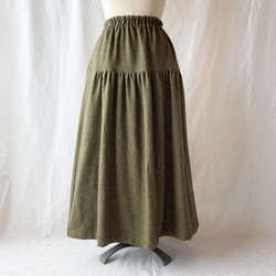ハンサムスタイルのティアードスカート（85cm丈）（コットンツイード：オリーブ） 4枚目の画像