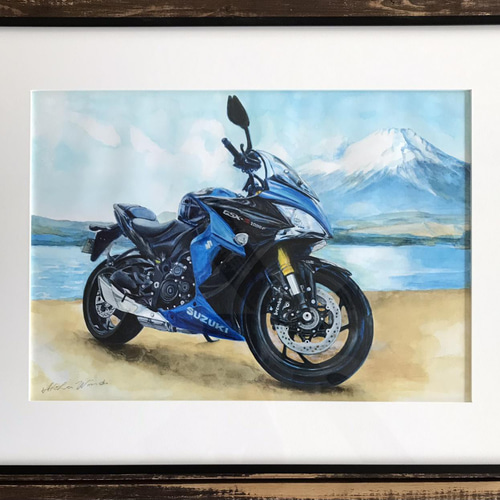 大好きな愛車・バイクの絵+具象的背景（A4サイズ） 絵画 ALOHA WIND