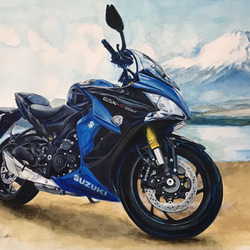 大好きな愛車・バイクの絵+具象的背景（A4） 1枚目の画像