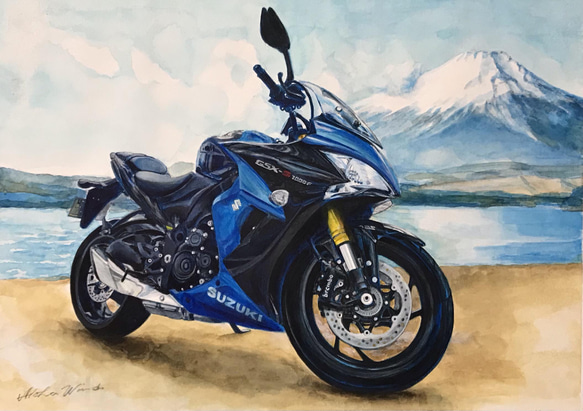 大好きな愛車・バイクの絵+具象的背景（A4） 1枚目の画像