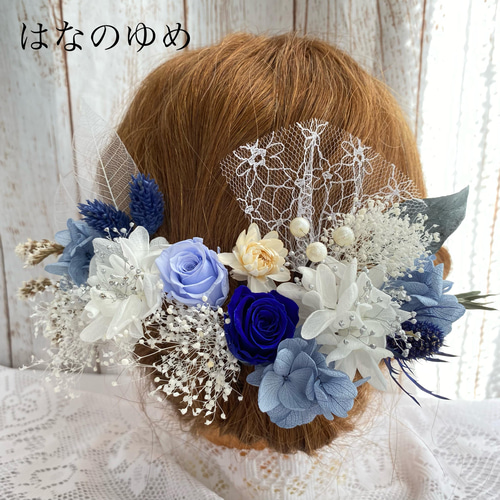 ドライフラワー髪飾り プリザーブドフラワー チュール ヘッド