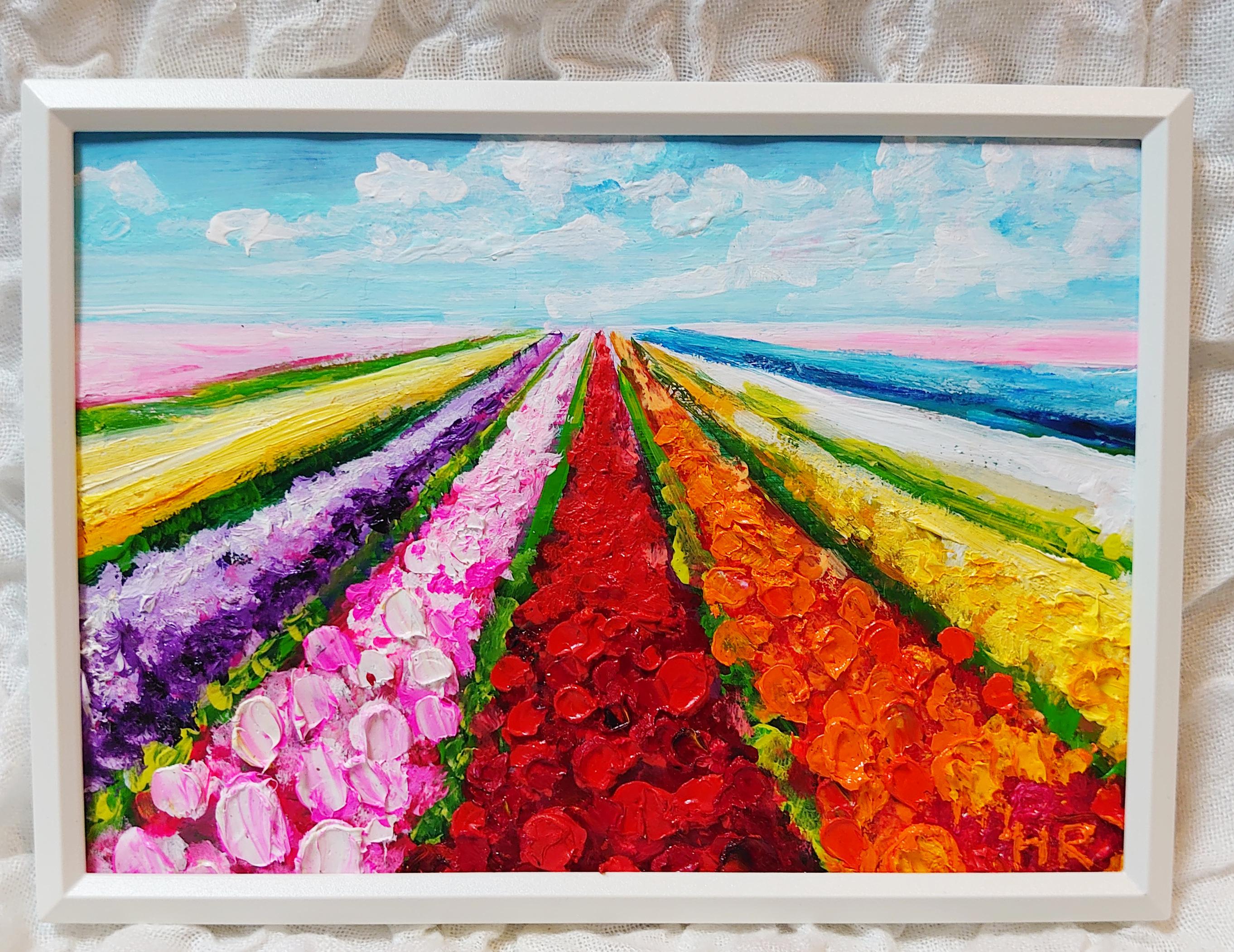 油彩画、テンペラ画 「チューリップ回想」 - 絵画