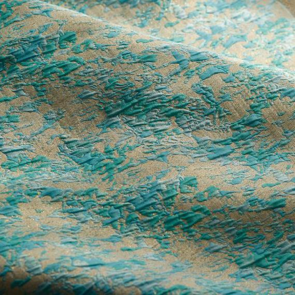 抽象的な水色模様 金糸レリーフ ジャカード生地 [2838] 4枚目の画像