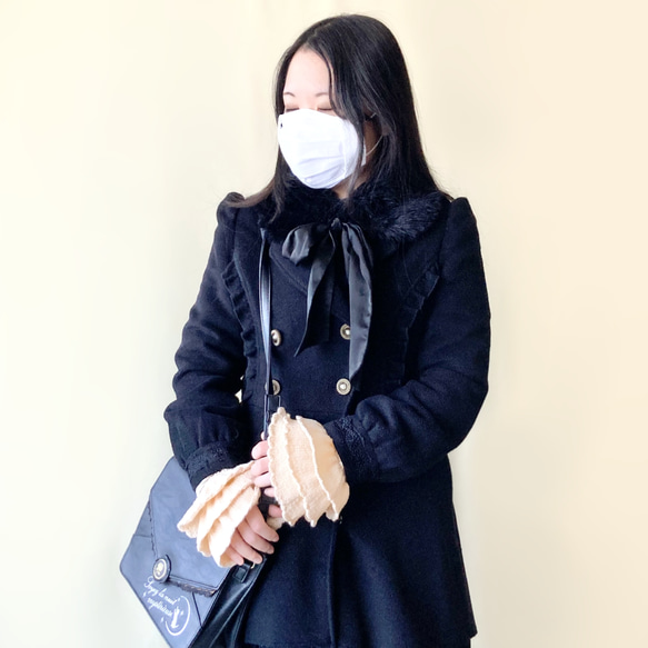 150色＊推し色で作るティアードフリルのつけ袖風ハンドウォーマー＊手編みニット＊送料無料 