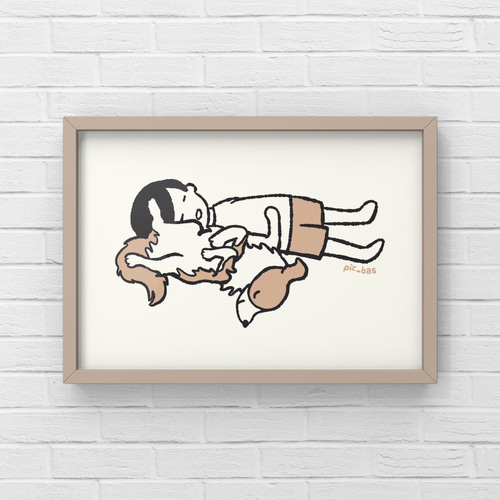 ボーダーコリー【へそ天キック】A4ポスター 犬 ペット イラスト うちの