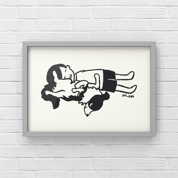 ボーダーコリー【へそ天キック】A4ポスター 犬 ペット イラスト うちの