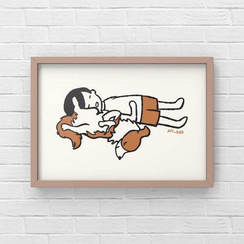 ボーダーコリー【へそ天キック】A4ポスター 犬 ペット イラスト うちの