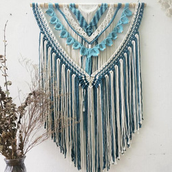 流木マクラメ編みフラワータペストリーN1 タペストリー・壁掛け ミ