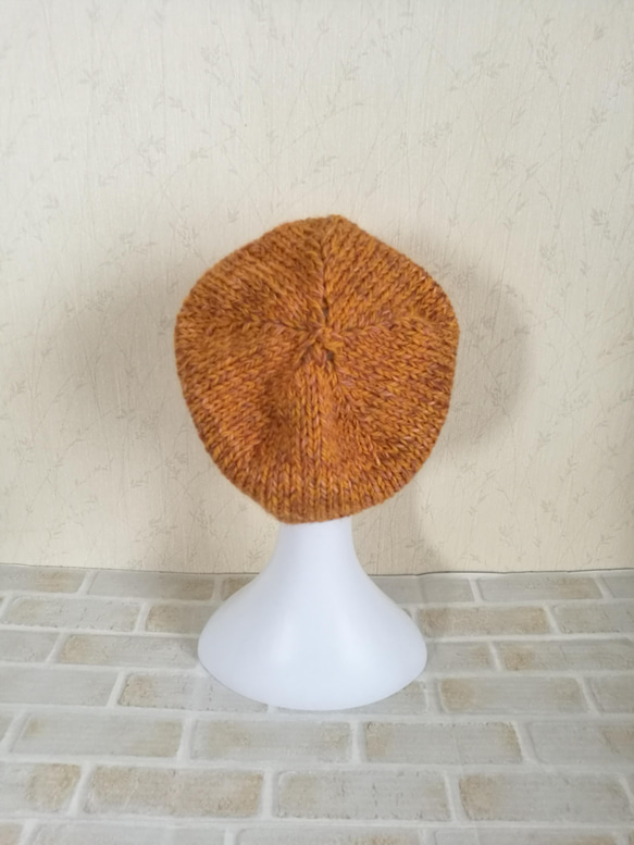 手編みのベレー帽☆オレンジ♪ニット帽 3枚目の画像