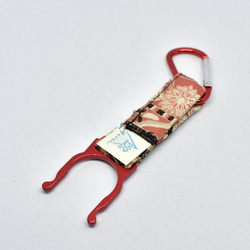 帯 ペットボトルホルダー ボトルクリップ リメイク 日本製 花柄 レッド - PET bottle holder 2枚目の画像