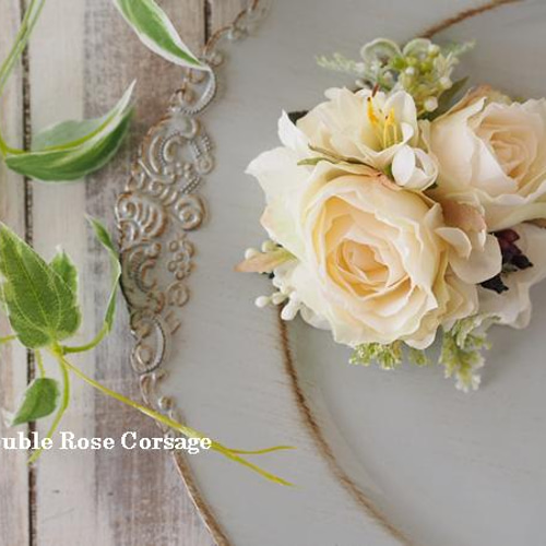 ナチュラルコサージュ ダブルローズ*クリーム*卒業式 入学式 卒園式  
