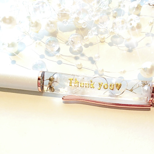 ピンクゴールドのホワイト ハーバリウムボールペン ペン・筆記用具 