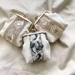 オーガンジー刺繍リボン がま口ポーチ White 9枚目の画像