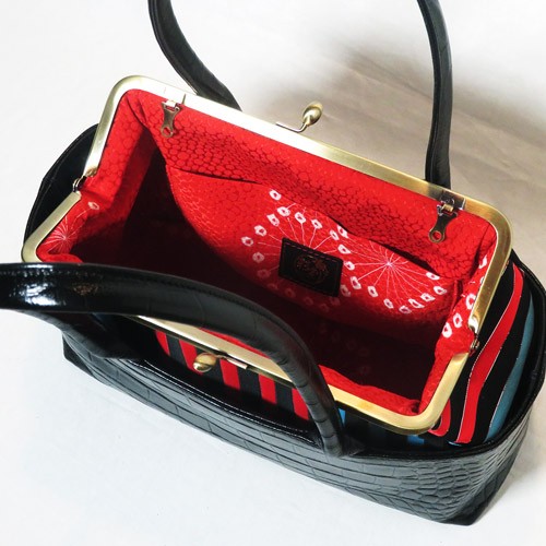 セミオーダー☆レザーがま口トートバッグ 4way 帯リメイクバッグ 和装