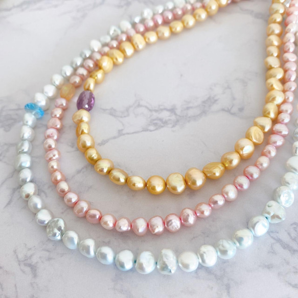 ブルートパーズが可愛い【40～45cm】小ぶりなパール×天然石がキラリ～My pearl Necklace 3枚目の画像