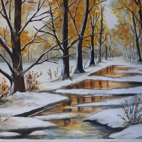 水彩画 雪解け 絵画 makochin 通販 13401510｜Creema(クリーマ)