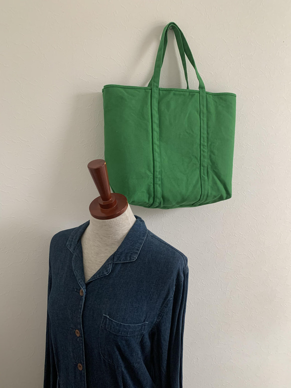 【A4対応】洗える帆布トート　BASIC TOTE ( TM ) モスグリーン　持ち手長め 3枚目の画像