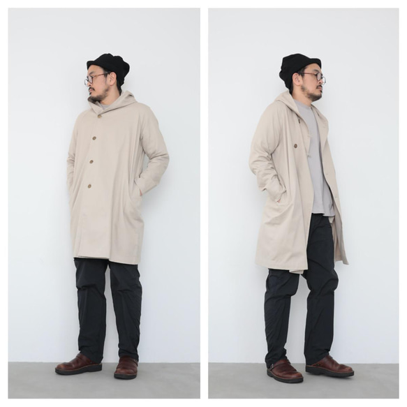 Light hoodie coat / ecru beige 4枚目の画像