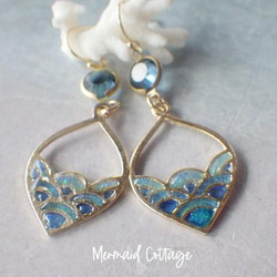 Ocean Wave Earrings 彩色玻璃風格大波浪耳環/耳環 第2張的照片