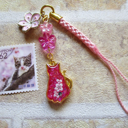 ◇3217再販２ 猫と桜のストラップ 5枚目の画像