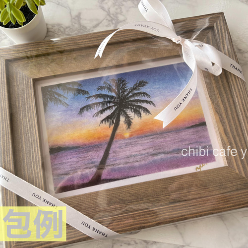 新しいスタイル 原画・木製フレーム付】海 波打ち際 パステルアート イラスト 絵画