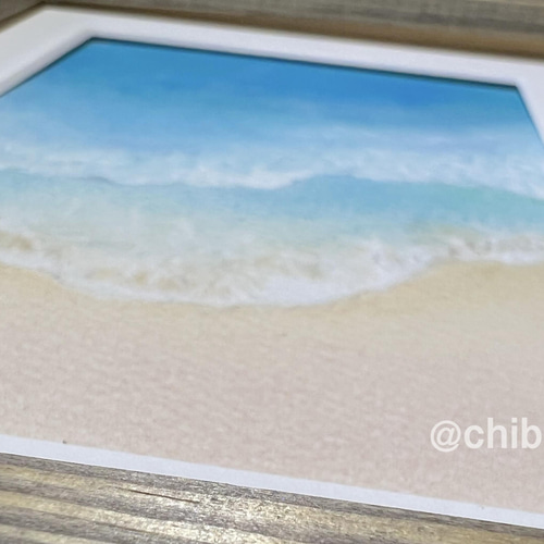 希少 黒入荷！ 原画・木製フレーム付】海 波打ち際 パステルアート イラスト 絵画