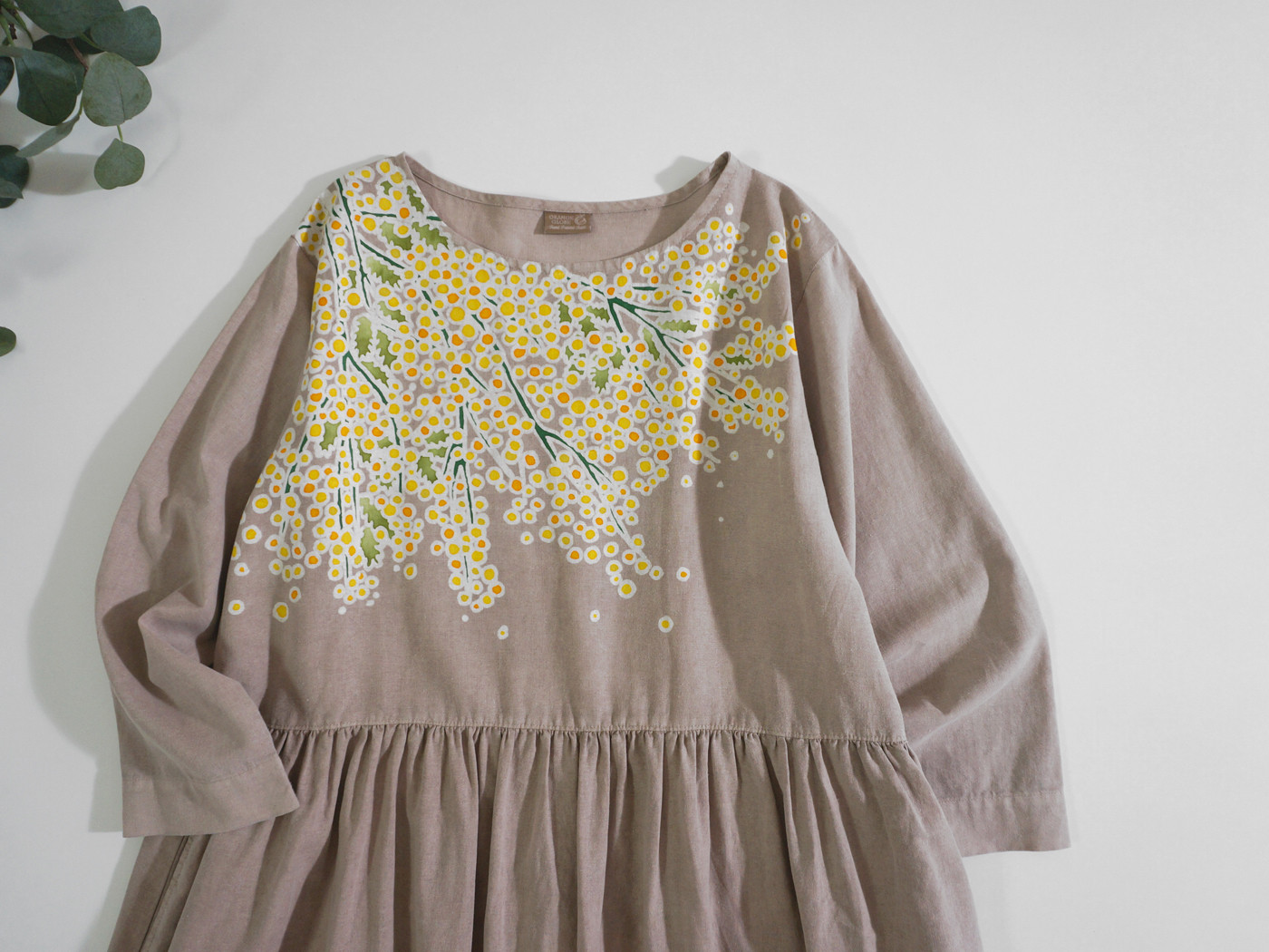 ミモザのハーフリネンギャザーロングワンピース *mocha*