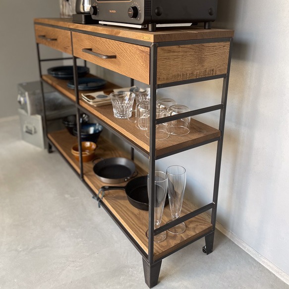 ＼送料無料／[S.B Shelf]キッチンシェルフ 収納棚 食器棚 台所収納 無垢材 アイアン家具 店舗什器-98- Shelf 収納棚 無垢材 アイアン家具 店舗什器 or ウォールナット オープンスペース有効内寸 店舗 カフェ