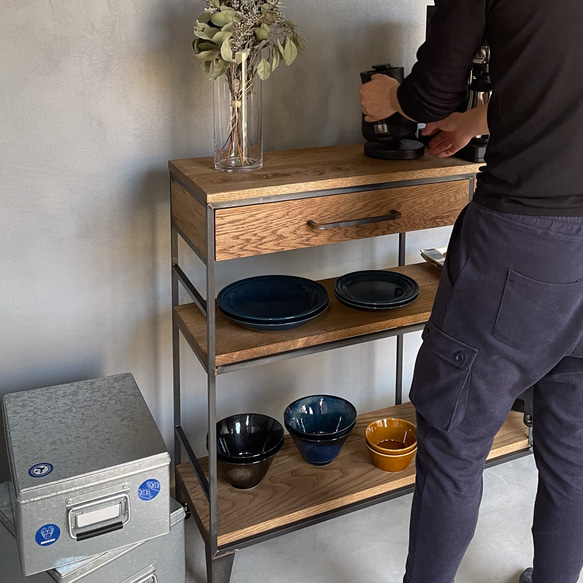 ＼送料無料／[S.B Shelf]キッチンシェルフ 収納棚 食器棚 台所収納 無垢材 アイアン家具 店舗什器-98- Shelf 収納棚 無垢材 アイアン家具 店舗什器 or ウォールナット オープンスペース有効内寸 店舗 カフェ