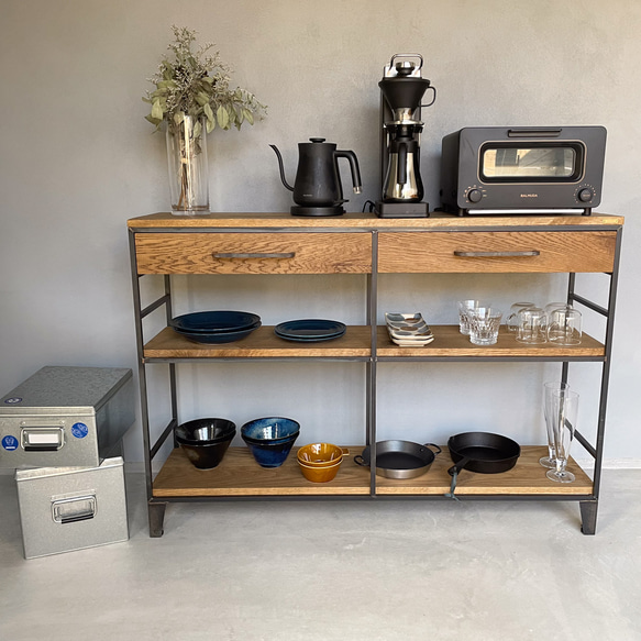 ＼送料無料／[S.B Shelf]キッチンシェルフ 収納棚 食器棚 台所収納 無垢材 アイアン家具 店舗什器-98- Shelf 収納棚 無垢材 アイアン家具 店舗什器 or ウォールナット オープンスペース有効内寸 店舗 カフェ