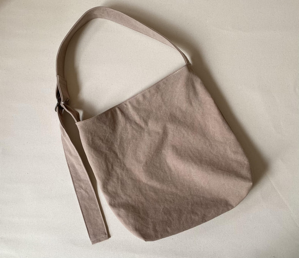 【長さ調節可】倉敷帆布ワンハンドルトートバッグ　シナモンベージュ 3枚目の画像