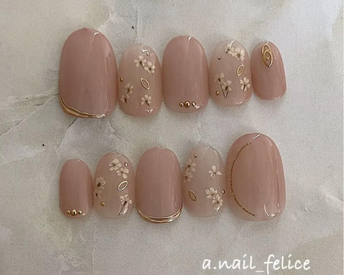 ネイルチップ 花 ニュアンス ちゅるん うるうる フルオーダー オーダーネイル 979273cba952bc8d0de1702d3aa9a4