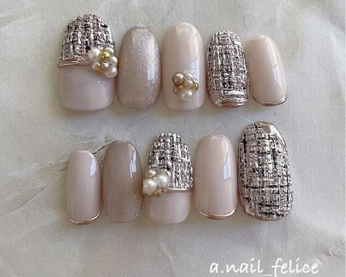 #001 ツイードネイル　ネイルチップ　ニュアンスネイル 001 ツイードネイルネイルチップニュアンスネイル