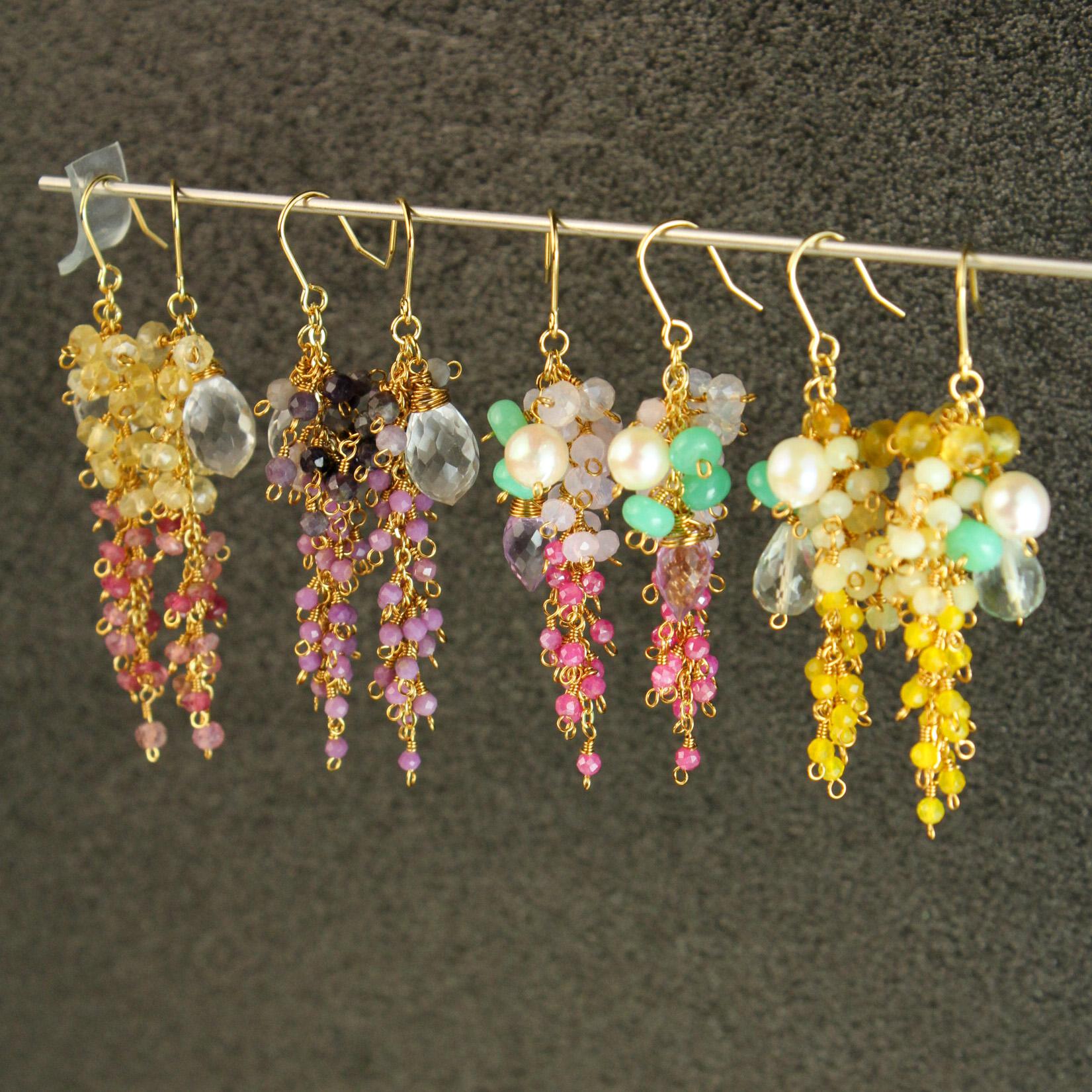 【1個限定】スギライト×フォスフォシデライト　クリスタル しだれ花の耳飾り