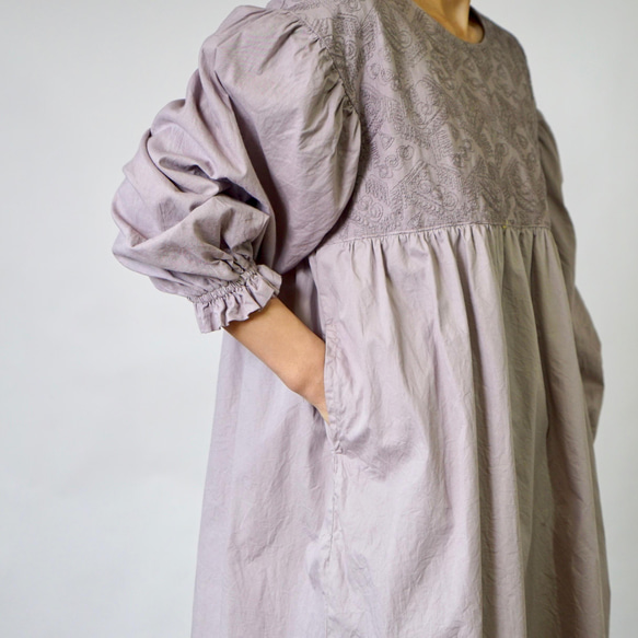 燈籠袖縮褶便服/粉米色/Mikawa紡織 第6張的照片