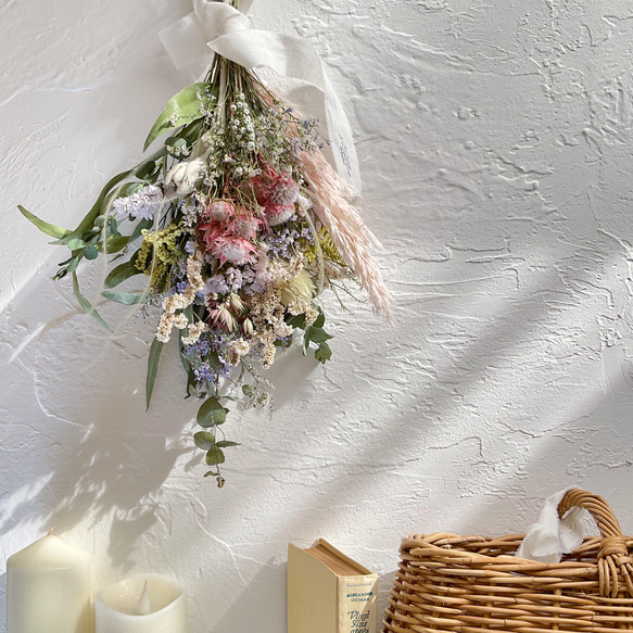 可憐なセルリアのスワッグ　スターチス　ブルームリード　ユーカリ♪ Dried Flower Bouquet 3枚目の画像