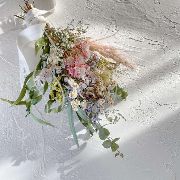 可憐なセルリアのスワッグ　スターチス　ブルームリード　ユーカリ♪ Dried Flower Bouquet 4枚目の画像