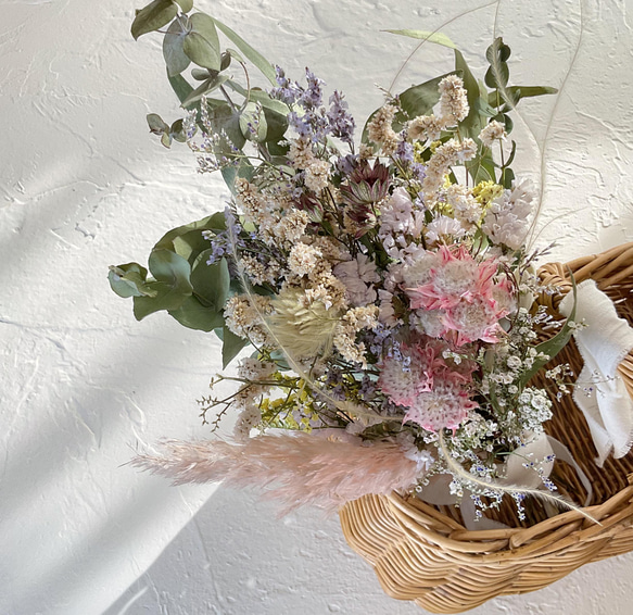 可憐なセルリアのスワッグ　スターチス　ブルームリード　ユーカリ♪ Dried Flower Bouquet 5枚目の画像