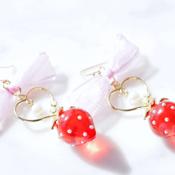 淡水珍珠 x 心 x 草莓 x 粉紅絲帶耳環/耳環 P0208 E0208 第5張的照片