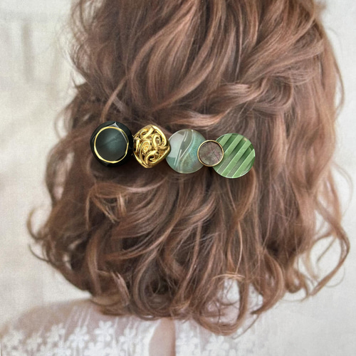 ✨秋冬 アンティーク ビーズ 大人可愛い ヘアクリップ ✨ヘアピン ゴールド