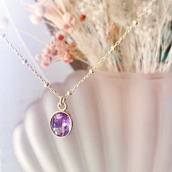 14kgf 天然石ピンクアメジストのひと粒ネックレス 18kGP 2月誕生石