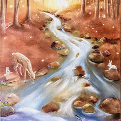 手描き。オリジナル作品。油絵。「生命の泉」 3枚目の画像