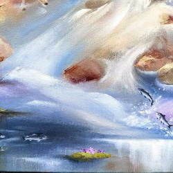 手描き。オリジナル作品。油絵。「生命の泉」 8枚目の画像