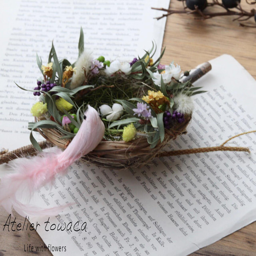 春を呼ぶ鳥の巣アレンジ・ピンク☆イースター ドライフラワー ドライ