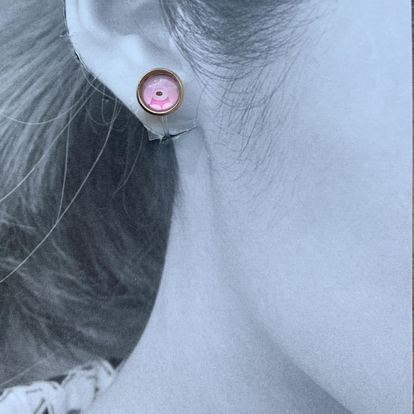【展示作品/アウトレット】ゆめかわピンクパステルベアーのまんまる耳飾り ノンホールピアス およそ10mm イヤリング 11枚目の画像