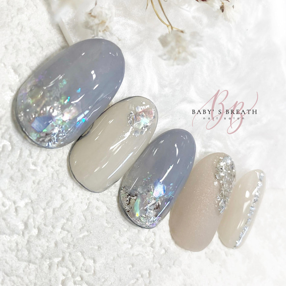 シェルネイル】NO.16 blue gray shell ネイルチップ（つけ爪） Baby 