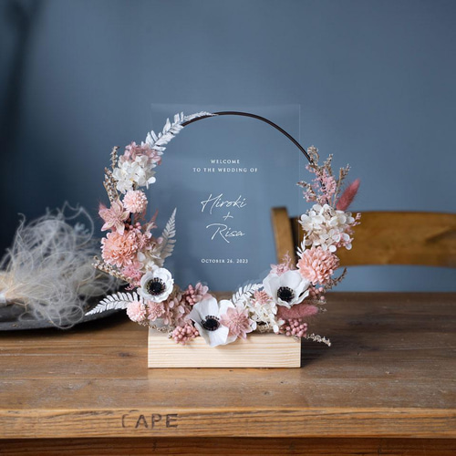 アネモネ×ピンクフラワーのミニアクリルウェルカムボード ウェルカム