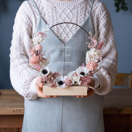 アネモネ×ピンクフラワーのミニアクリルウェルカムボード ウェルカム