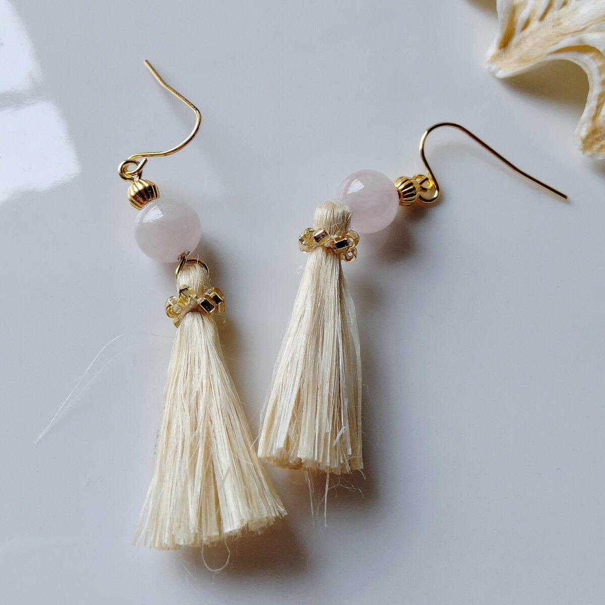 桜色！14kgfグァバクォーツロングピアス/イヤリング 桜色！14kgfグァバクォーツロングピアス/イヤリング