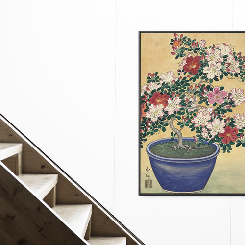 NO.353】躑躅の花の鉢植え日本画アートポスター☆ツツジ和柄和モダン